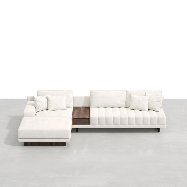 126" L-Shaped White Modular Sectional Sofa Channel Tufted Chaise with Ottoman & Storage