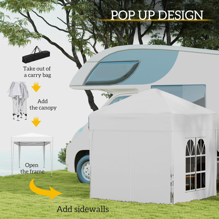 2 x2m Pop Up Gazebo Canopy Party Tent Wedding Awning W/ free Carrying Case White + Removable 2 Walls 2 Windows-White