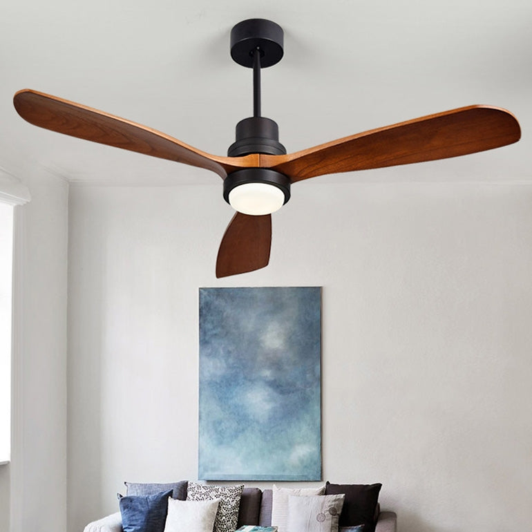 1320mm LED Ceiling Fan Light with 3 Blades & Glass Shade & Remote Control Black & Walnut