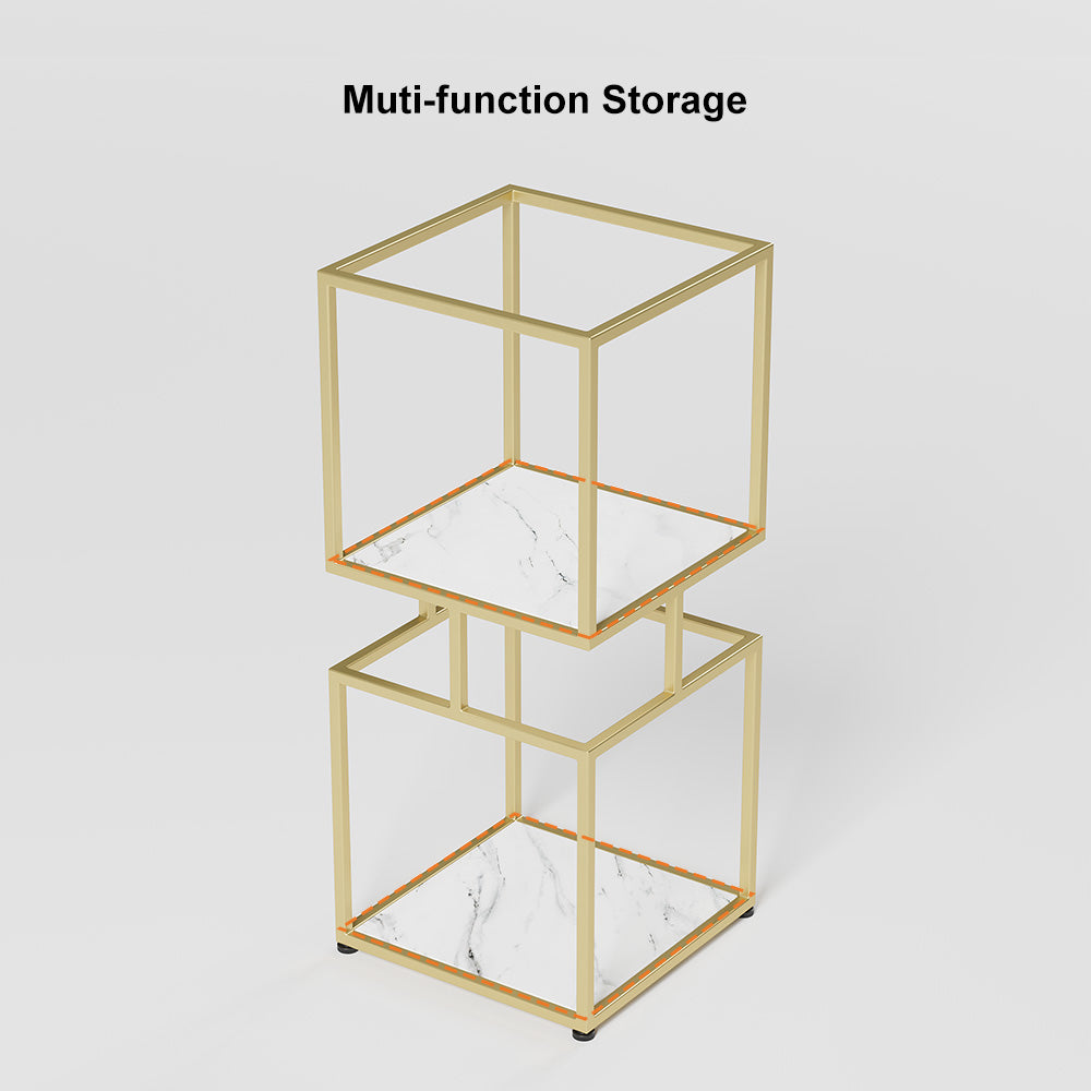 2-Tier Modern Gold Cube Bookcase with Metal Tower Display Shelf