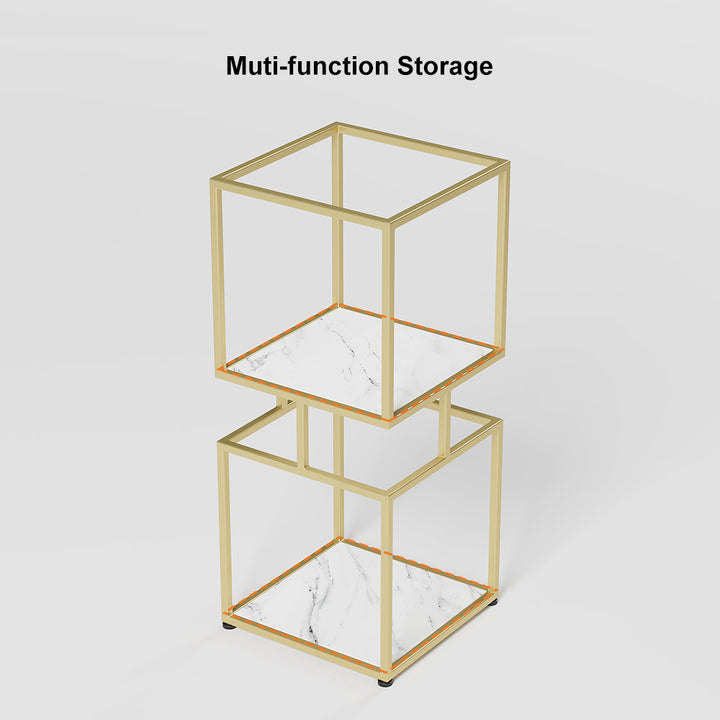 2-Tier Modern Gold Cube Bookcase with Metal Tower Display Shelf