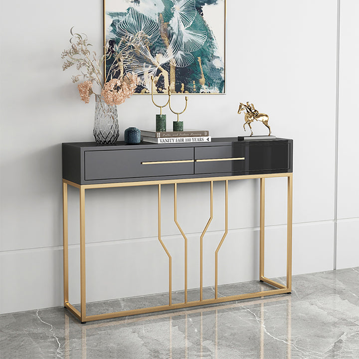 800mm Modern Narrow Black Console Table with Storage Wood Entryway Table with Drawers