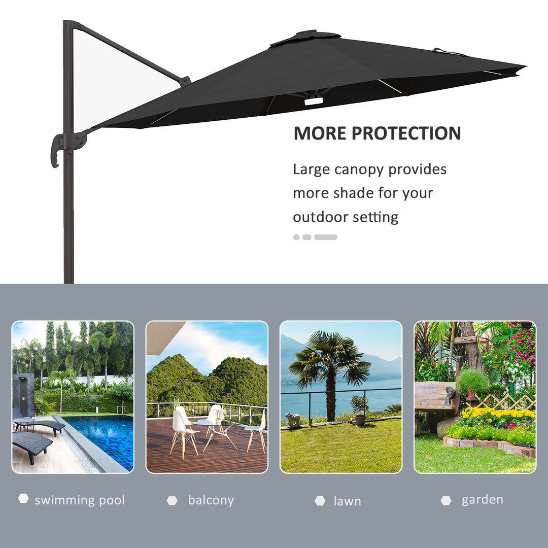 Waterproof 3(m) LED Cantilever Parasol Outdoor Sun Umbrella w/ Base Solar Lights Dark Grey