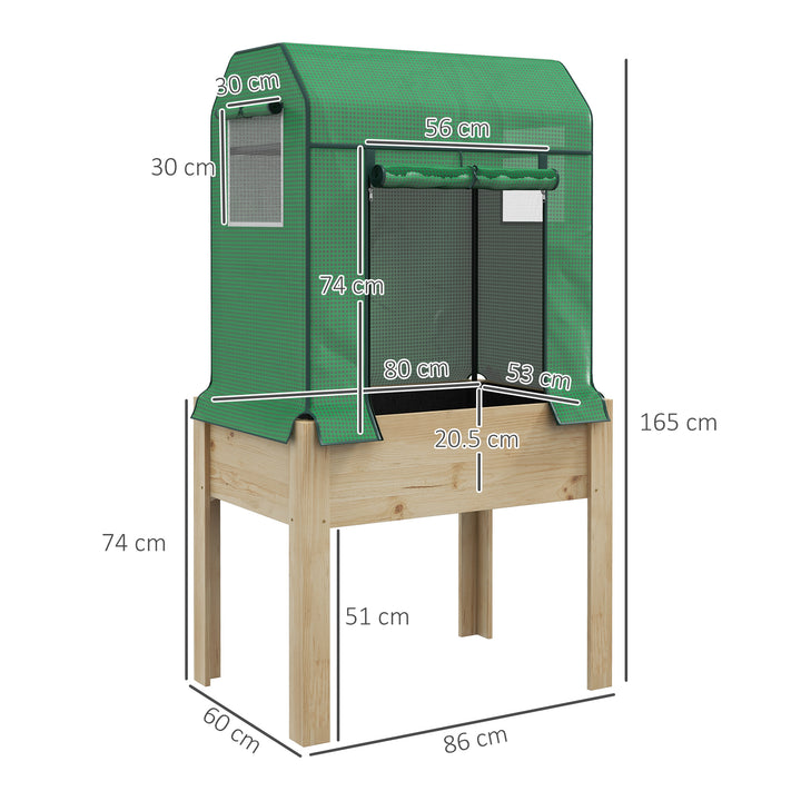 Wooden Planter Box with PE Greenhouse Cover and Bed Liner