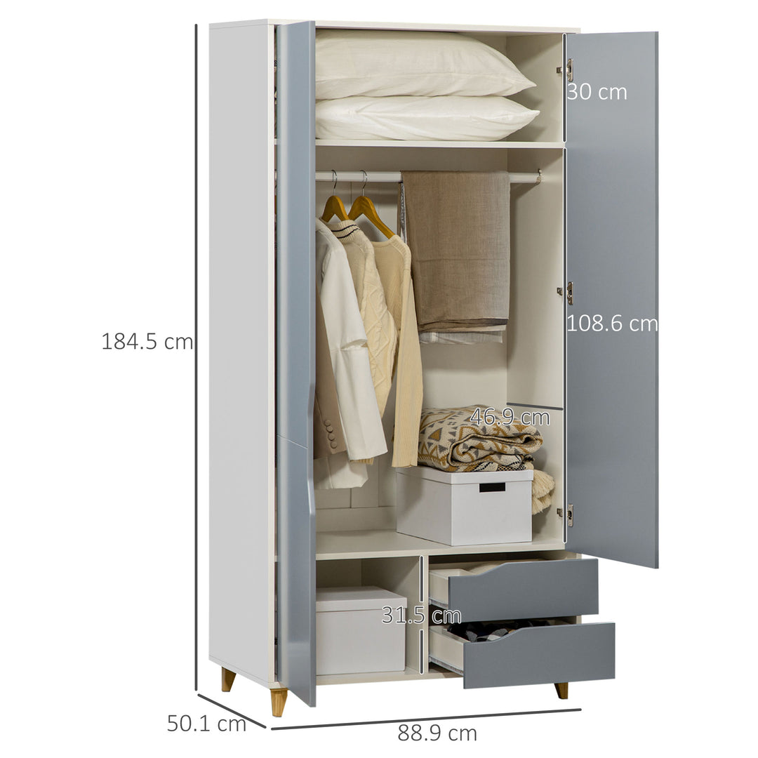 HOMCOM Wardrobe with Shelves, 2 Doors, Grey