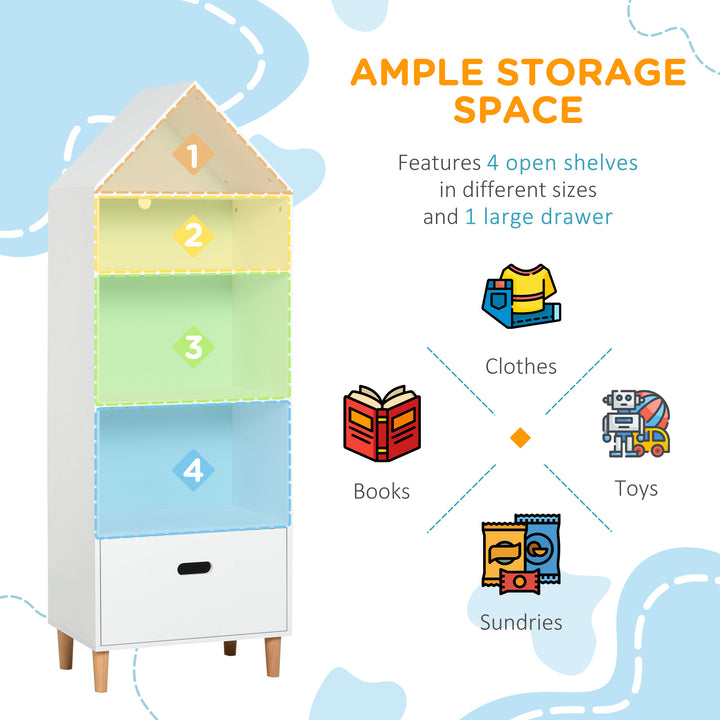 Children's 5-Tier Bookshelf with Drawer