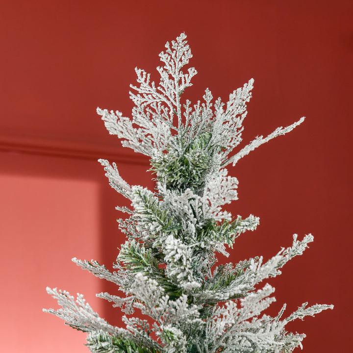 Pencil Snow Flocked Artificial Christmas Tree with Realistic Cypress Branches