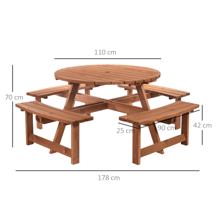 8 Seater Round Wooden Pub Bench Picnic Table Furniture Set for Outdoor Garden or Patio