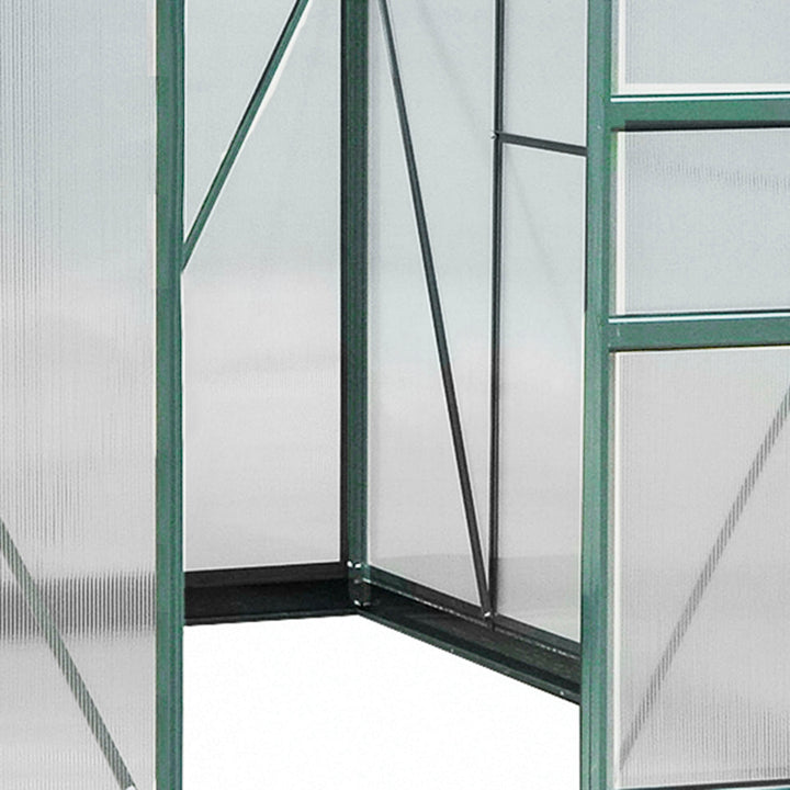 Large Walk-In Greenhouse Aluminium Frame Greenhouse Garden Plants Grow Galvanized Base w/ Slide Door