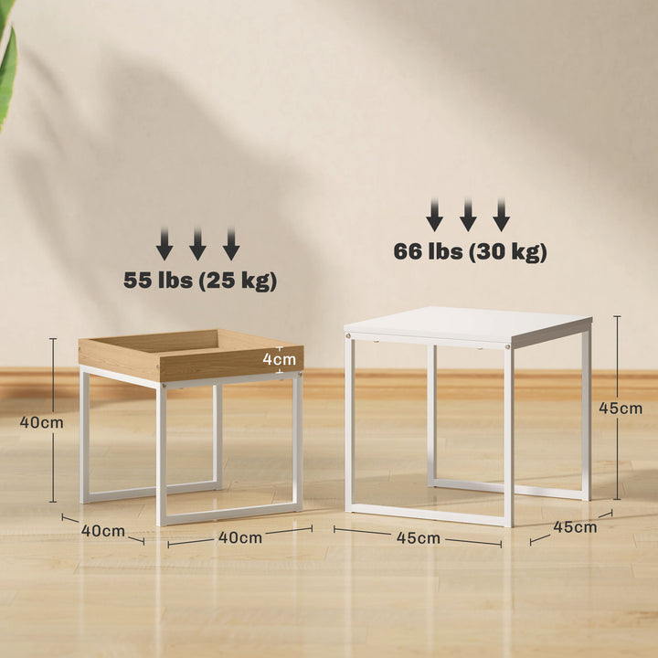 Set of Two Boxy Nesting Tables - White/Wood-Effect