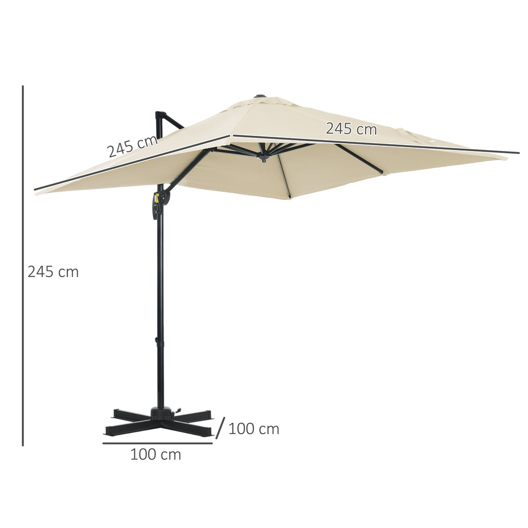 2.5 x 2.5m Patio Offset Parasol Umbrella Cantilever Hanging Aluminium Sun Shade Canopy Shelter 360° Rotation w/Crank Handle