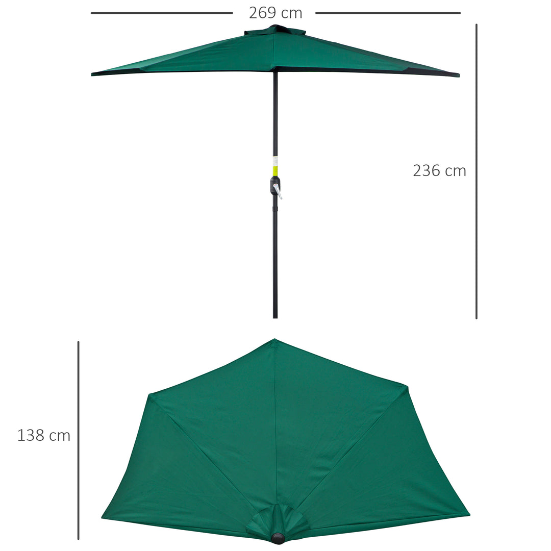 2.7m Balcony Half Parasol 5 Steel Ribs Construction Garden Outdoor Umbrella Green