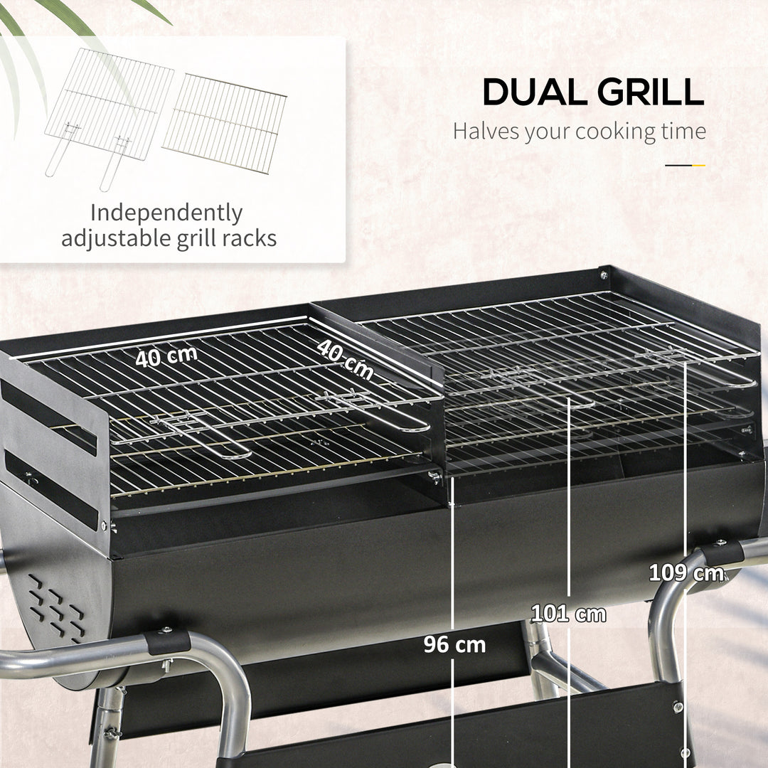 Charcoal Barbecue Grill Garden BBQ Trolley w/ Adjustable Grill Height