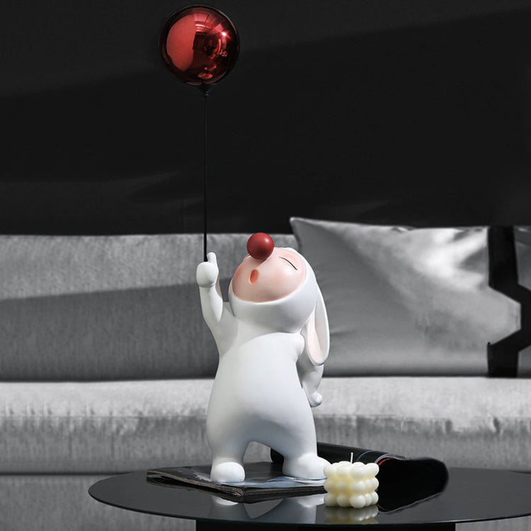 Modern Resin Rabbit Balloon Decorative Object White & Red Home Desk Figurine Decor Art