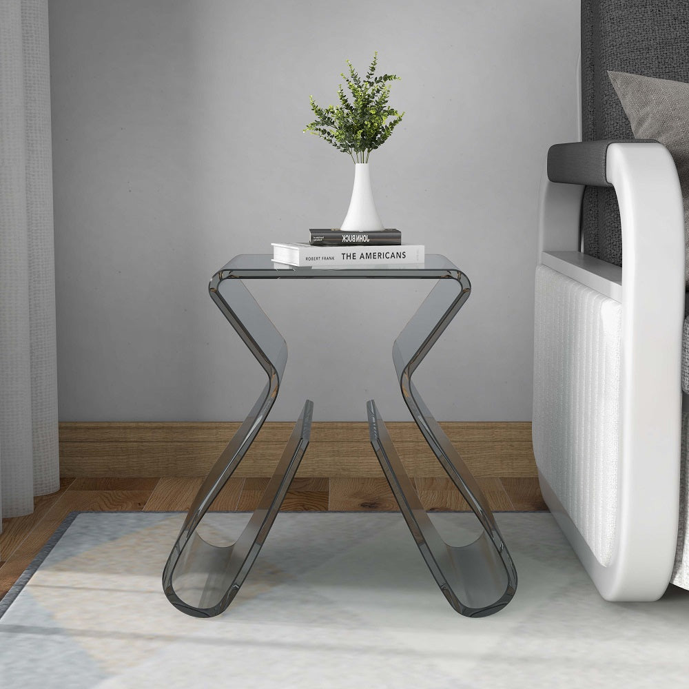 Stylish Side Table Acrylic Smoky Grey End Table with Storage Accent Table