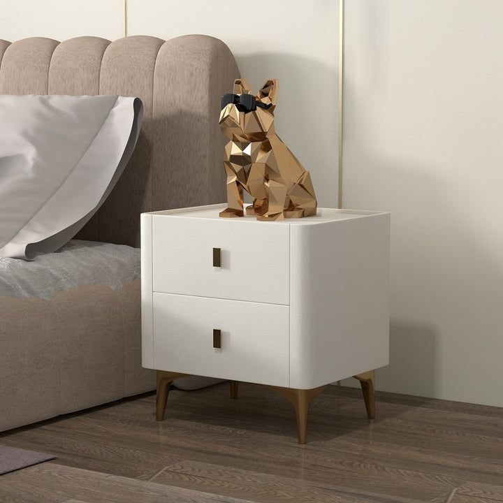 Modern Off White Nightstand 2-Drawer Bedside Cabinet with Sintered Stone Top