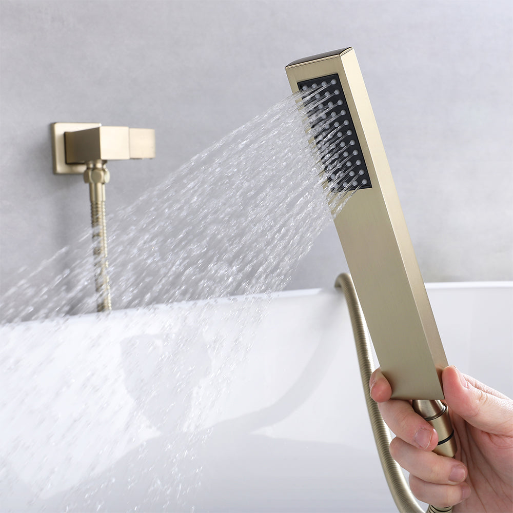 Shoop Waterfall Wall-Mount Bath Mixer Tap Single Lever Handle & Handshower Burshed Gold