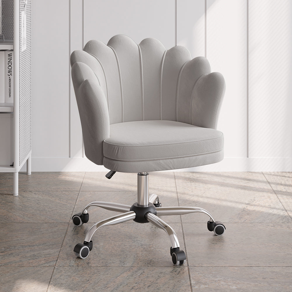 Grey Modern Swivel Office Chair Velvet Upholstered Task Chair Adjustable Height