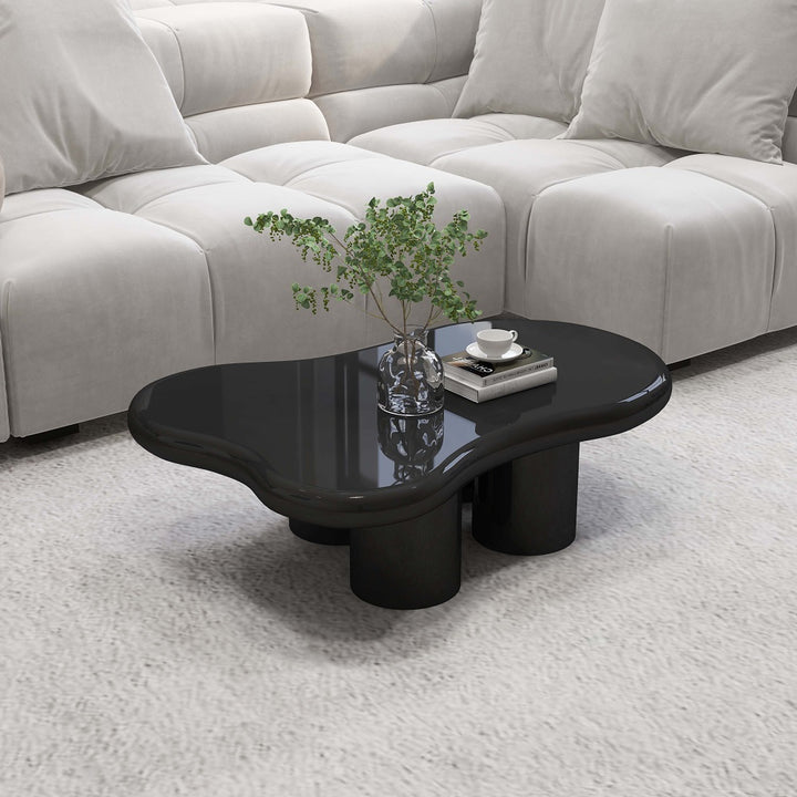 39" Black Modern Smooth Wood Abstract Coffee Table with 4 legs