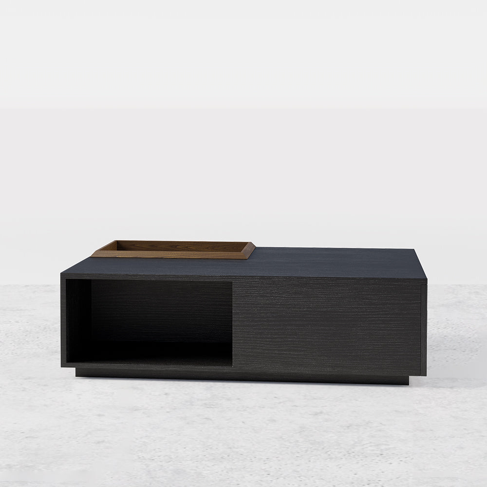 Crator Rectangular Wood Coffee Table with Drawer & Removable Tray top Black & Walnut A