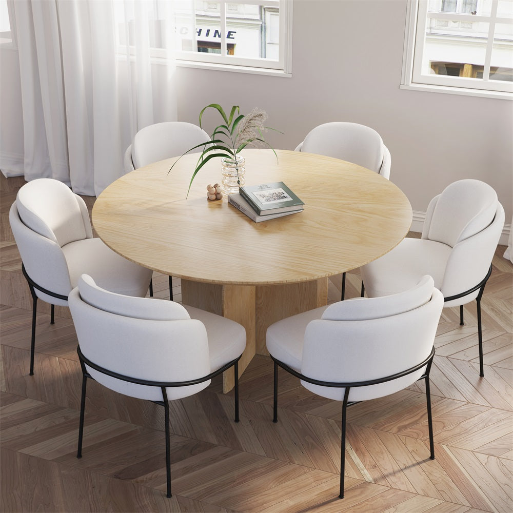 59.1" Round Dining Table Solid Wood for 8 Modern Natural Dining Room Table