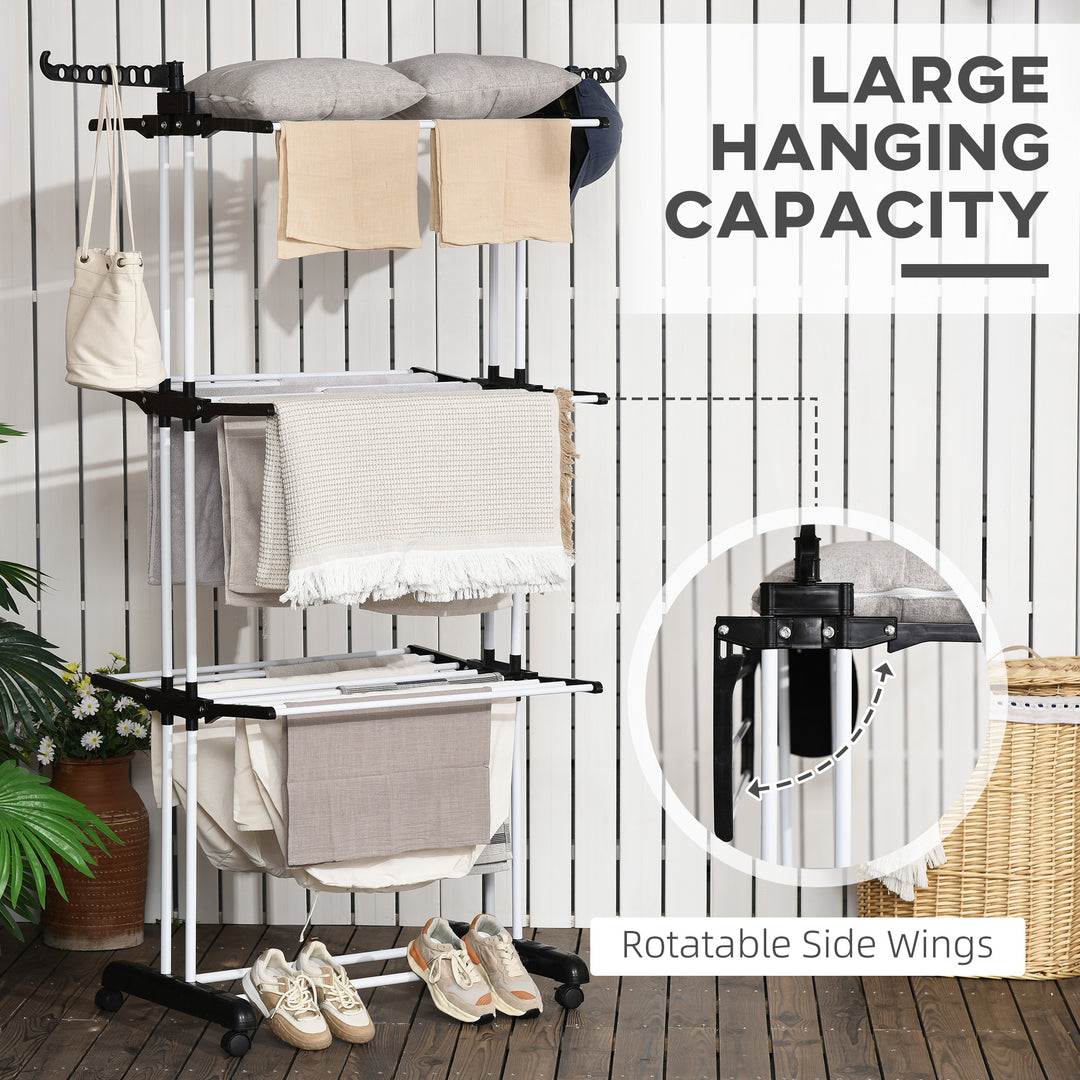 Laundry Drying Rack: Foldable 4-Tier Steel Clothes Airer with Castors