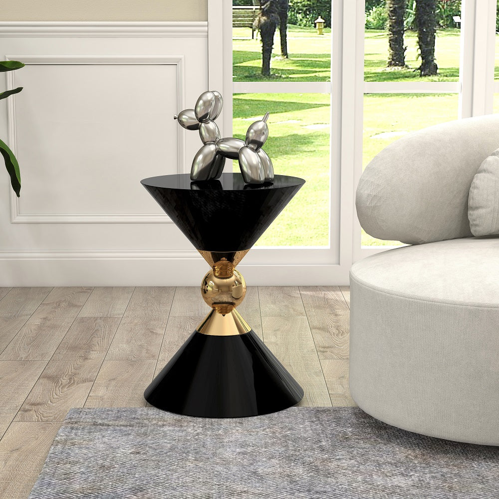 Modern Round Black End Table of Hourglass Fiberglass in Small