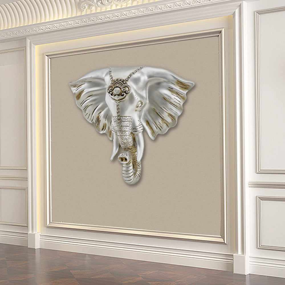 3D Elephant Head Wall Decor Home Artificial Animal Hanging Art Living Room in Silver