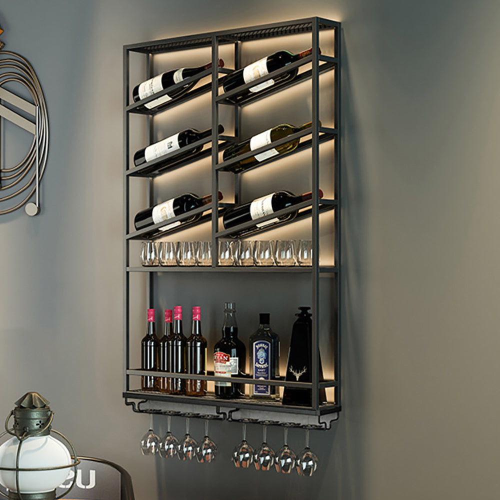 Industrial Wall Mounted Wine Rack with Bottle Rack -Black