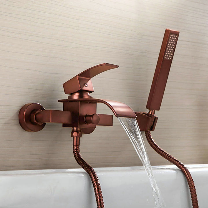 Milly Modern Waterfall Wall-Mount Oil Rubbed Bronze Tub Filler Faucet & Handshower