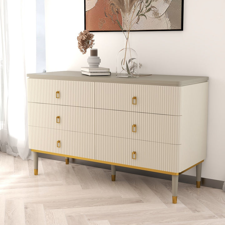 1200mm Modern Dresser 6 Drawers Buffet Cabinet with Storage in Beige & Gray