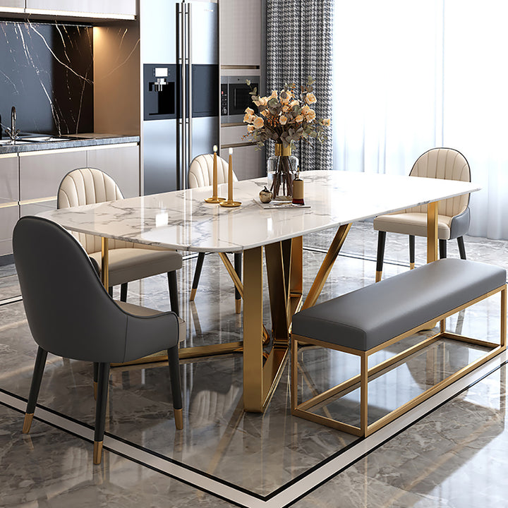 Marby Modern Rectangle 63" Faux Marble Dining Table Gold Base Stainless Steel