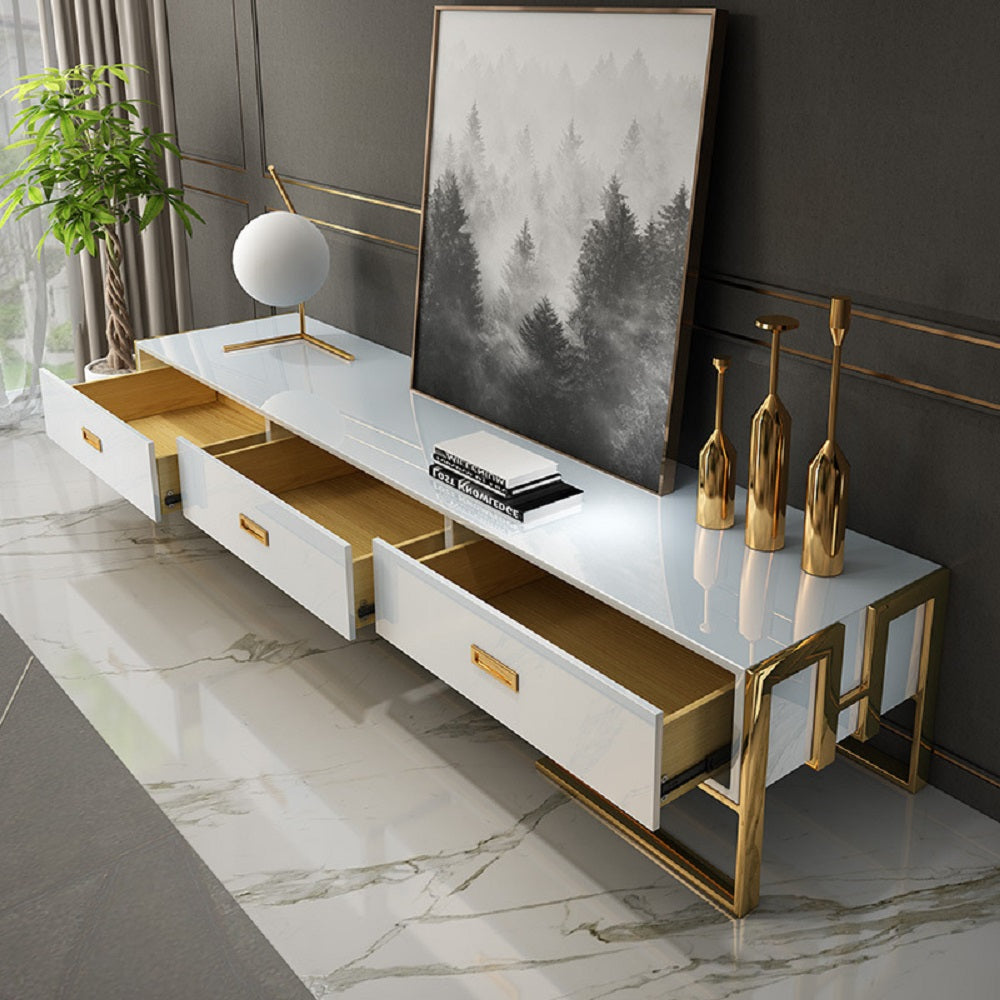 2000mm Modern Jocise White & Gold TV Stand 3 Drawers Media Console