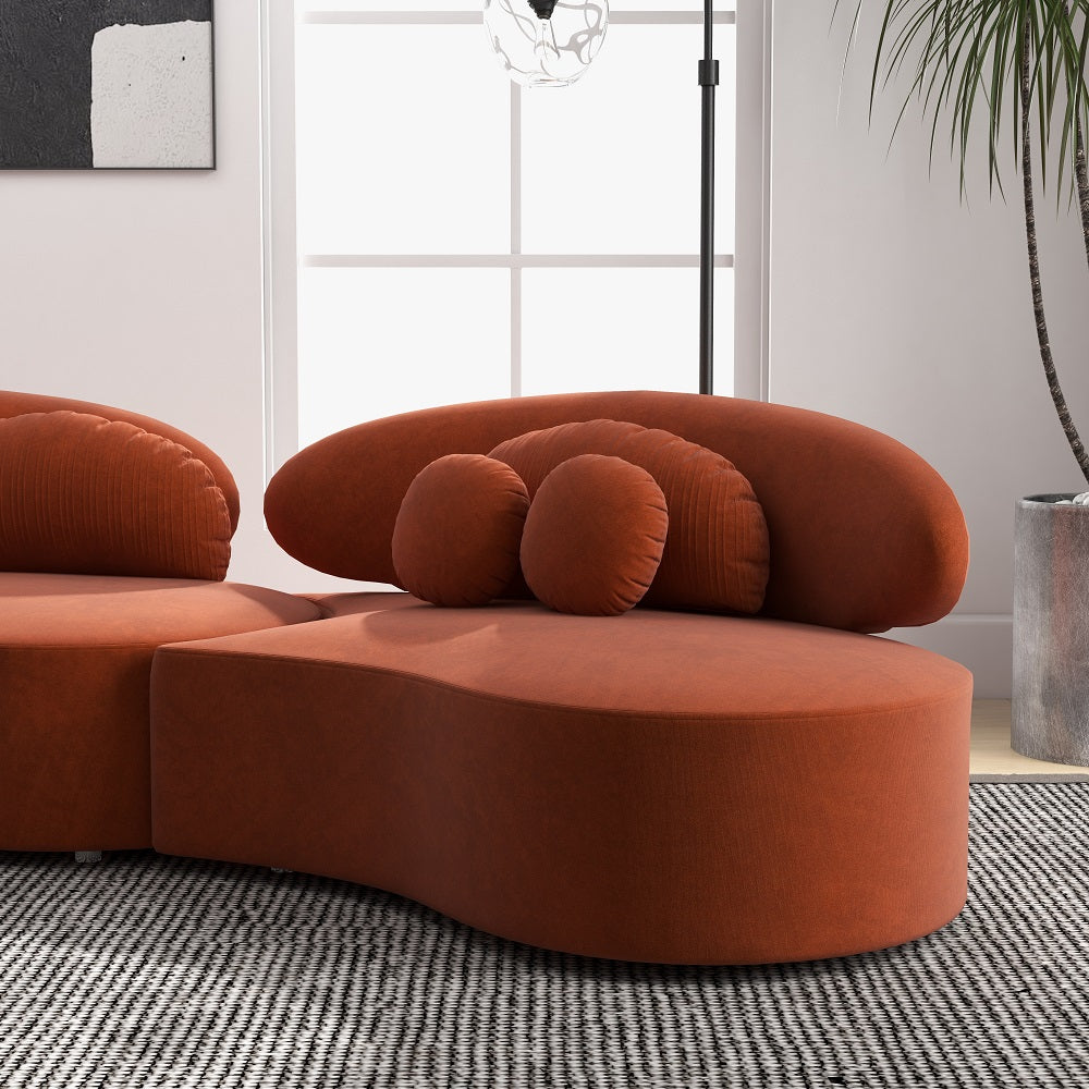 Homary Modern 7-Seat Sofa Curved Sectional Modular Orange Velvet Upholstered with Ottoman