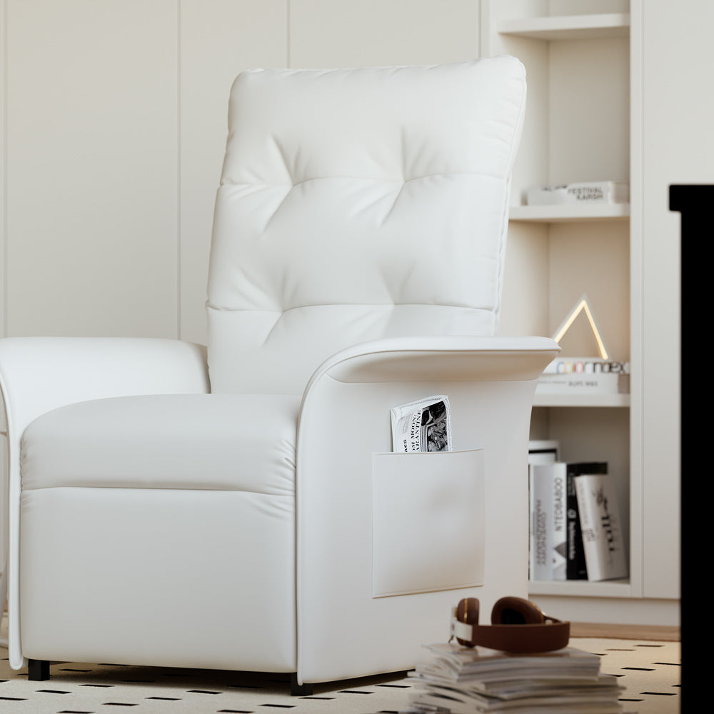 Modern White Leather Power Recliner High Back Sleeper Chair with Side Pocket