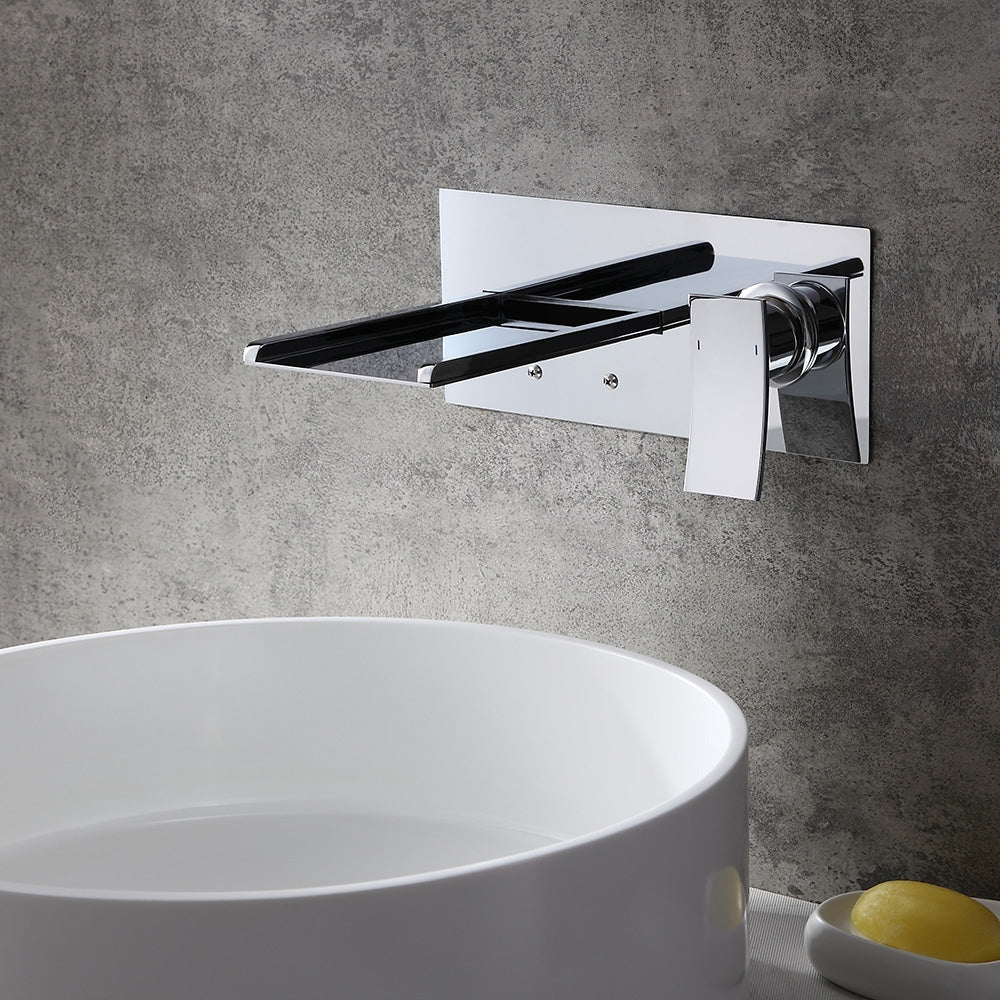 Koko Contemporary LED Wall-Mounted Polished Chrome Brass Waterfall Bathroom Basin Tap