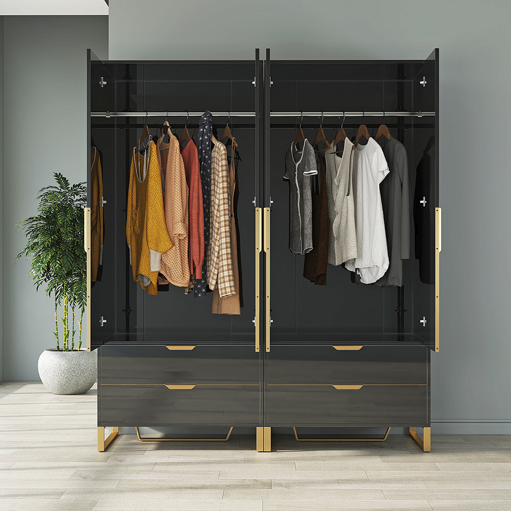 Aro Modern Black Tall Wardrobe with Storage Bedroom Clothing Armoire