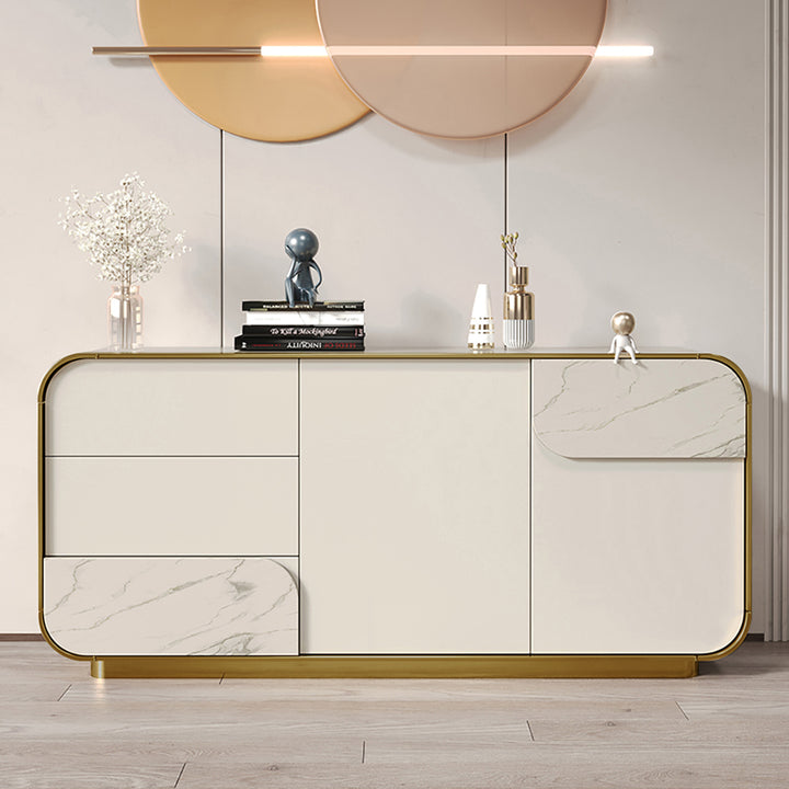 1600mm Modern Off White Sideboard Buffet with Storage White Sintered Stone Credenza