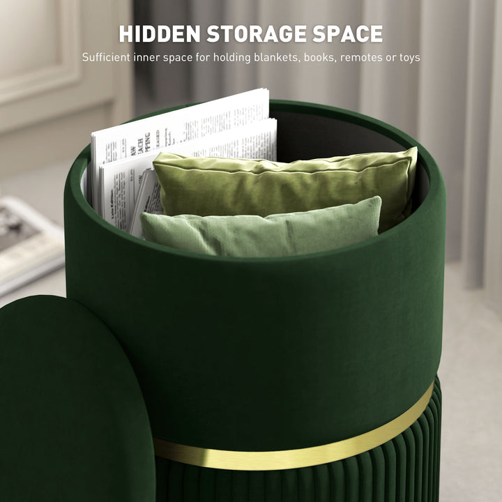 Velvet-Feel Storage Ottoman - Green