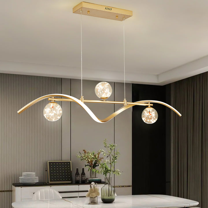 4-Light LED Linear Kitchen Island Lighting in Gold with Glass Globe Shade Dimmable