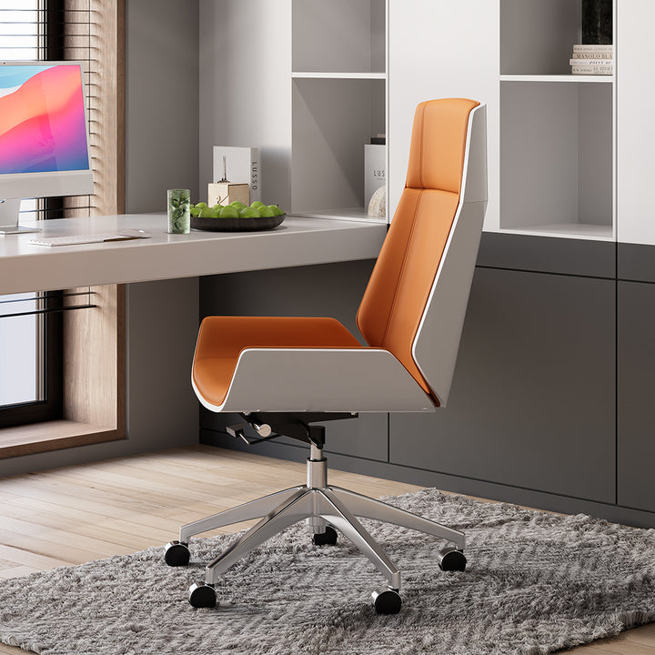 Orange Faux Leather Office Chair Desk Chair with Wheels & Adjustable Height