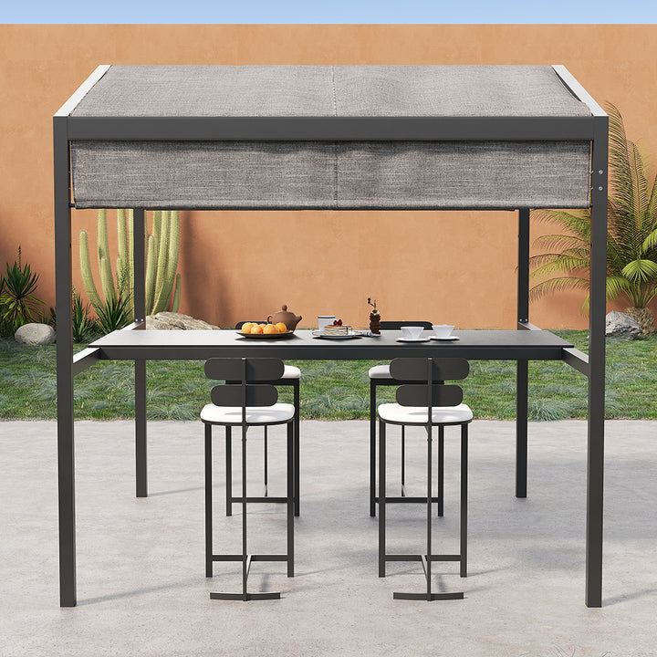 Outdoor Patio Adjustable Height Aluminum Dining Table with Canopy Convert to Bar Table