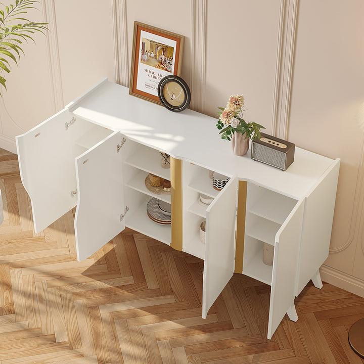 1500mm Modern White Sideboard Buffet with Doors Curved Credenza Adjustable Shelves