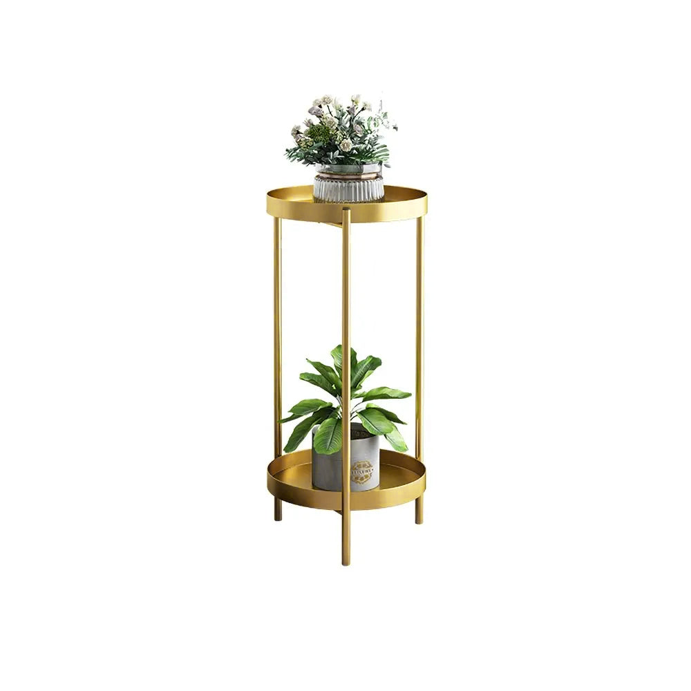 Round Metal Plant Stand 2-Tiered Gold Plant Pot Stand for Indoor in Large