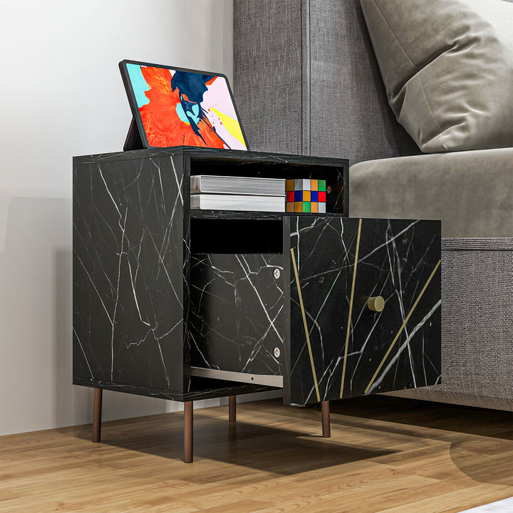 HOMCOM Marble Effect Bedside Table