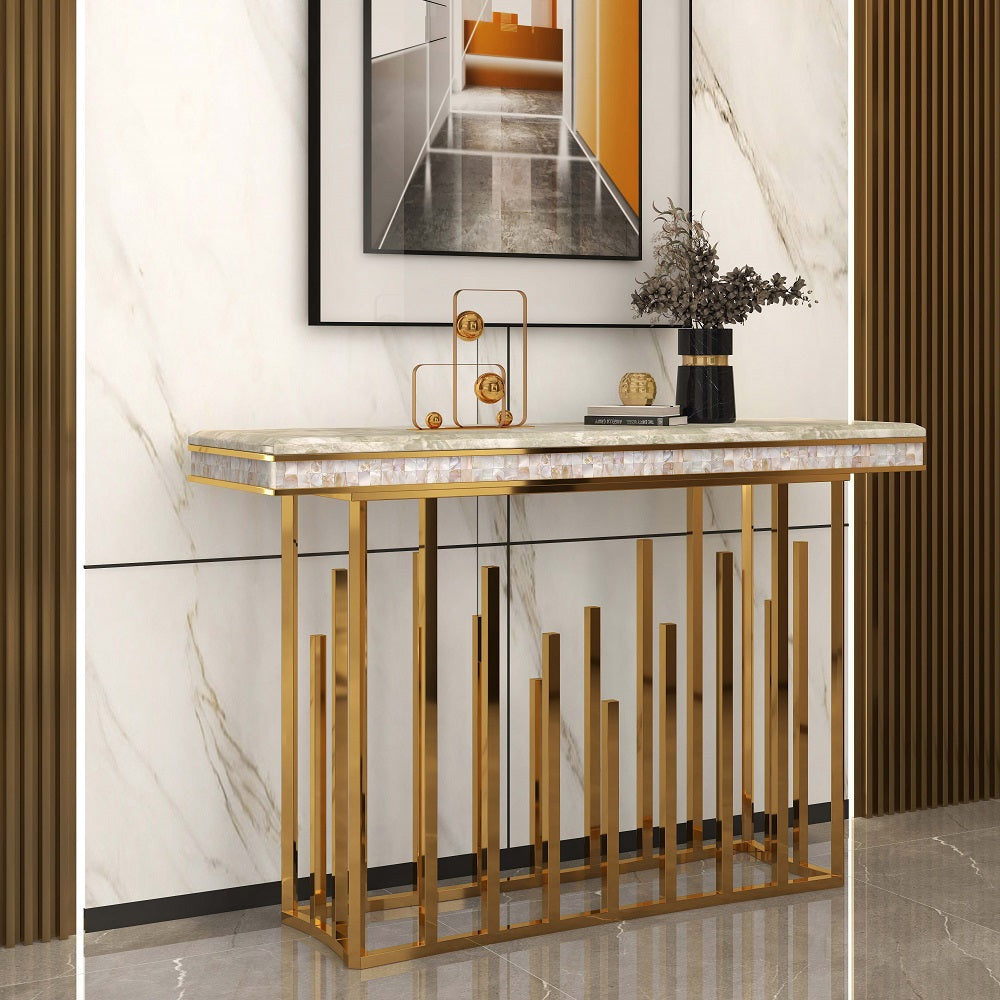 1500mm Modern Marble Console Table Narrow Hallway Table with Gold Stainless Steel Base