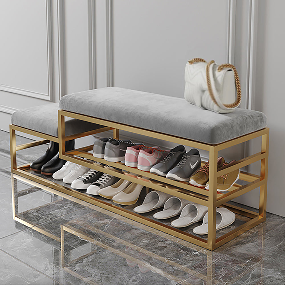 Modern Hallway Bench with Shoe Storage Velvet Upholstered Bench-Gray