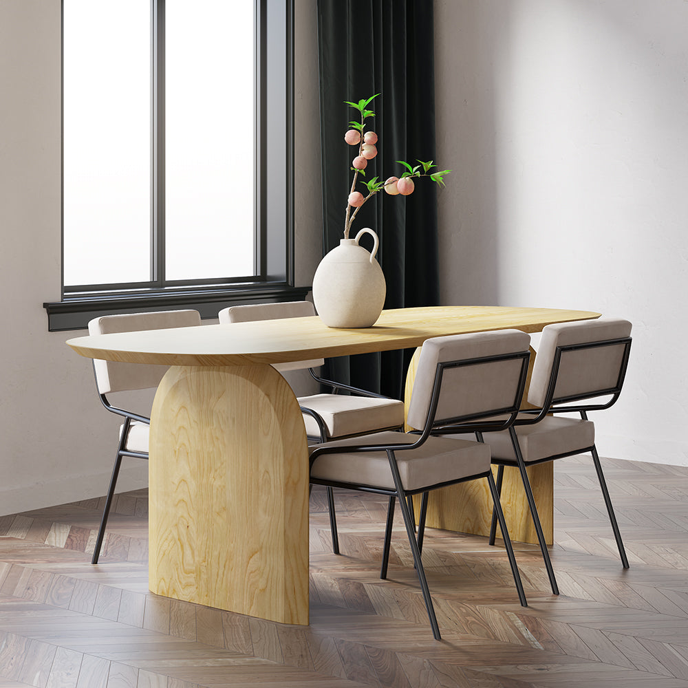 70.9" Oval Dining Table Solid Wood for 6 People Japandi Natural Dining Room Table