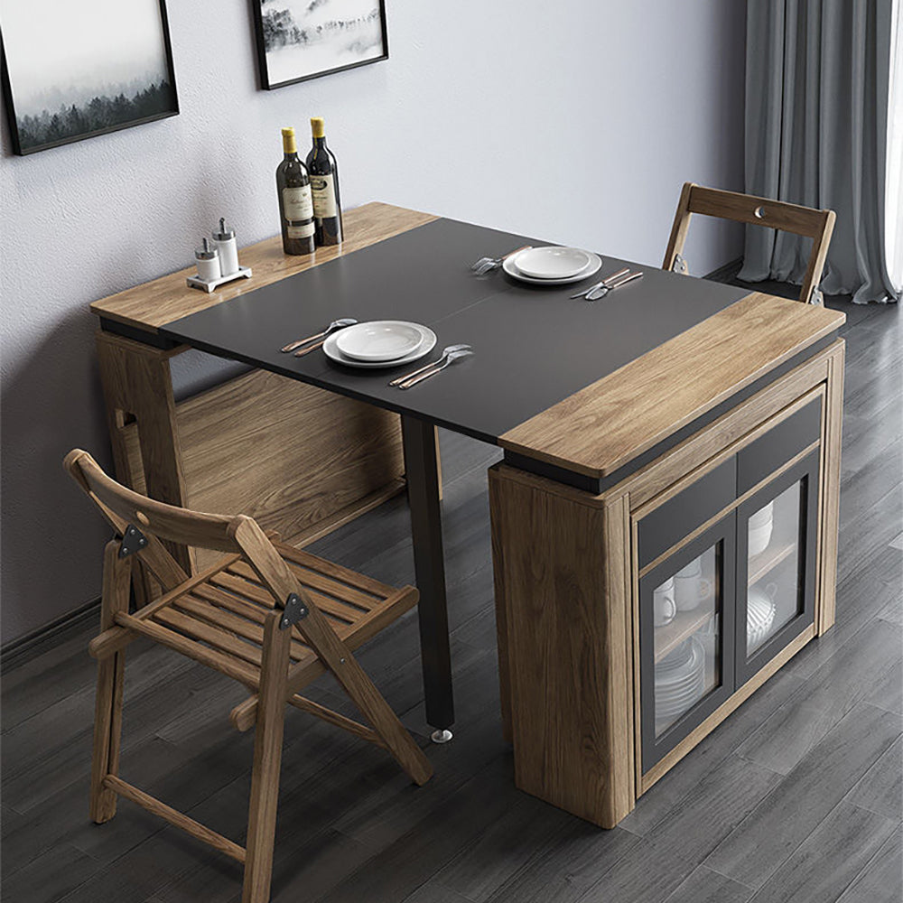 Rectangle Dining Table Extendable with 4 Chairs Rectangle Storage Sideboard Modern Walnut&Gray