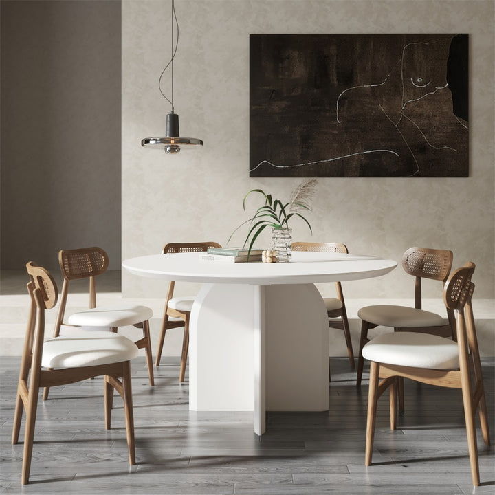 39.4" Round Dining Table Solid Wood for 4 Modern White Dining Room Table